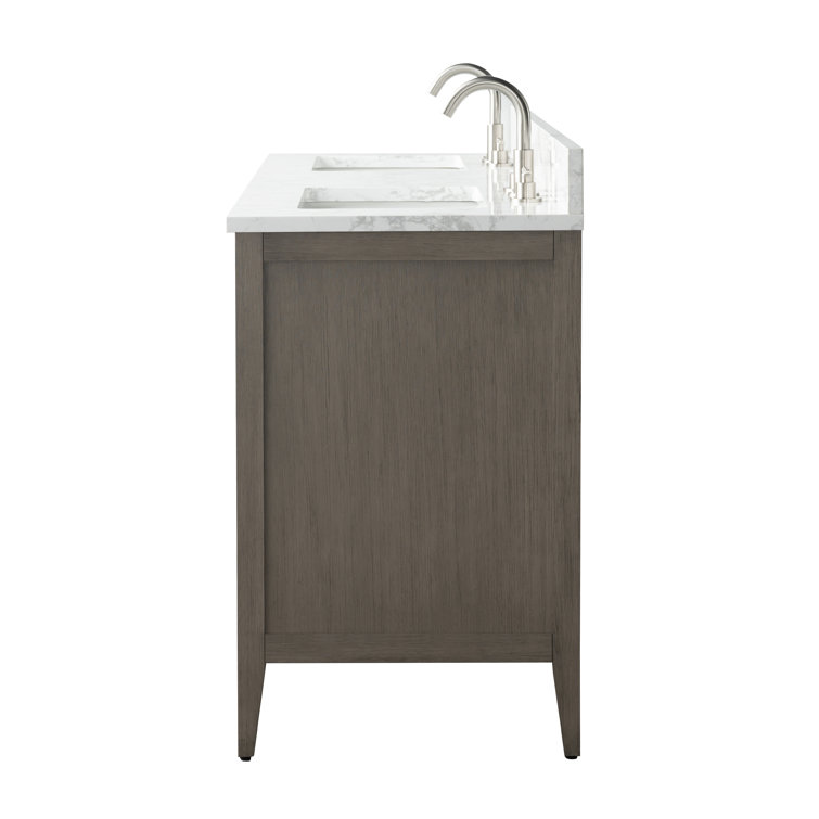 60" Driftwood Gray MDF Double Sink Freestanding Vanity with White Marble Top