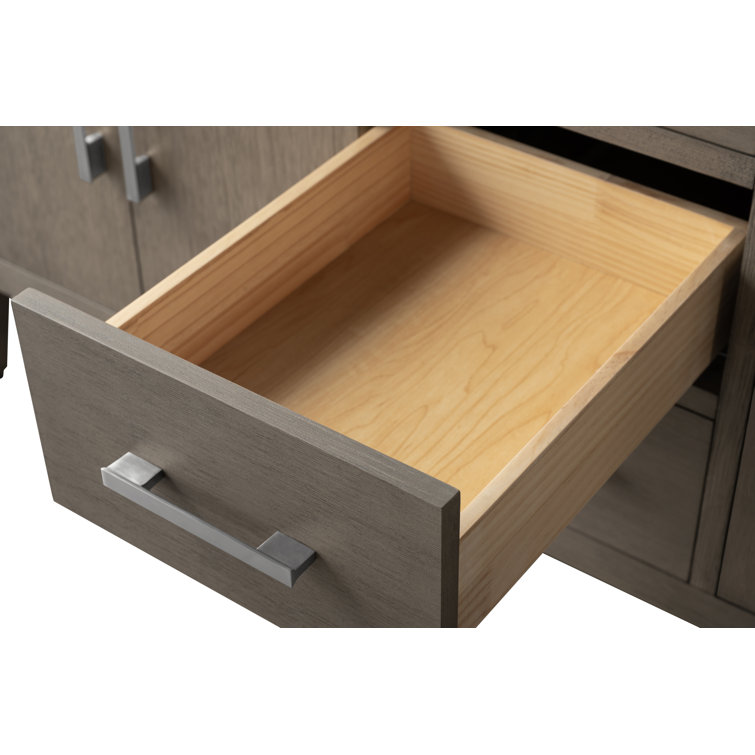 60" Driftwood Gray MDF Double Sink Freestanding Vanity with White Marble Top