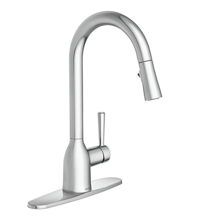 Chrome High Arc Single Handle Kitchen Faucet with Pull-Down Spray