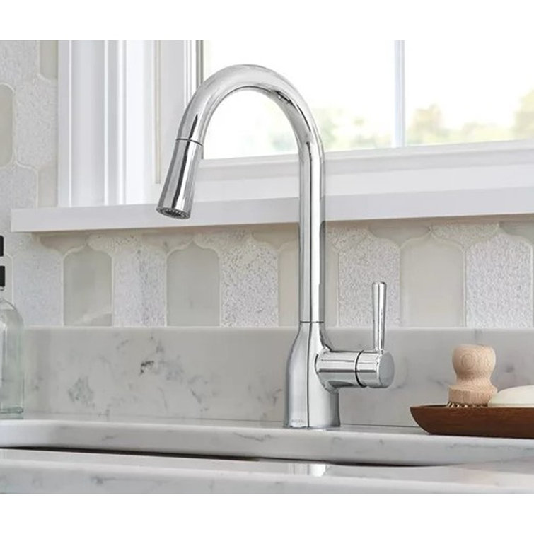 Chrome High Arc Single Handle Kitchen Faucet with Pull-Down Spray