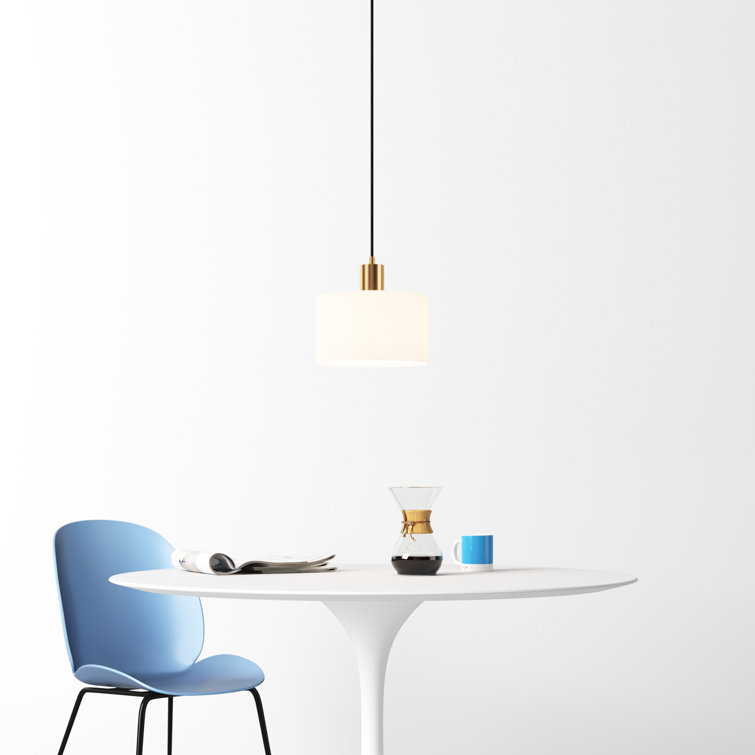 Henri 8'' Brass Mini Drum Pendant with Chiffon White Shade