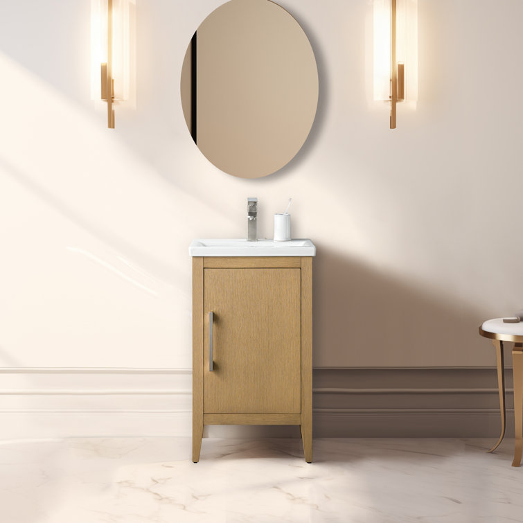 20'' Natural Oak Single Bathroom Vanity with Ceramic Top