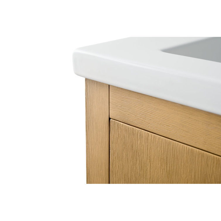 Natural Oak and Matte Black 24" Single Bathroom Vanity with Ceramic Top