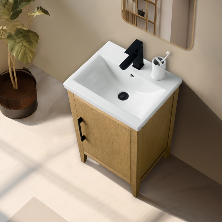Natural Oak Single Bathroom Vanity with Ceramic Top