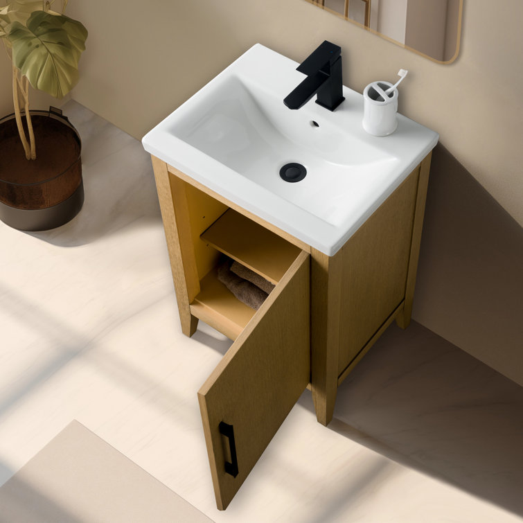 Natural Oak Single Bathroom Vanity with Ceramic Top