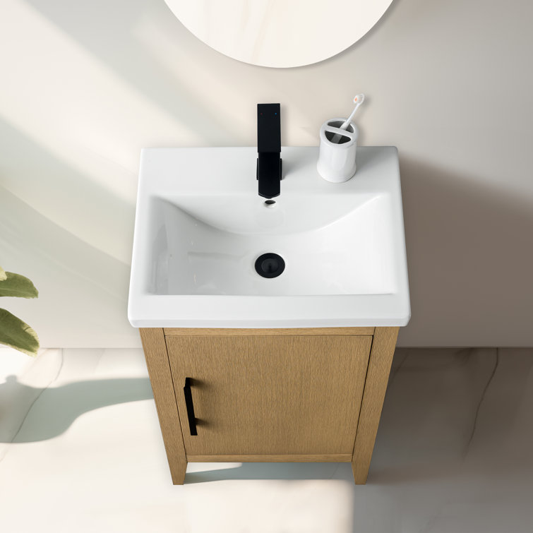 Natural Oak Single Bathroom Vanity with Ceramic Top