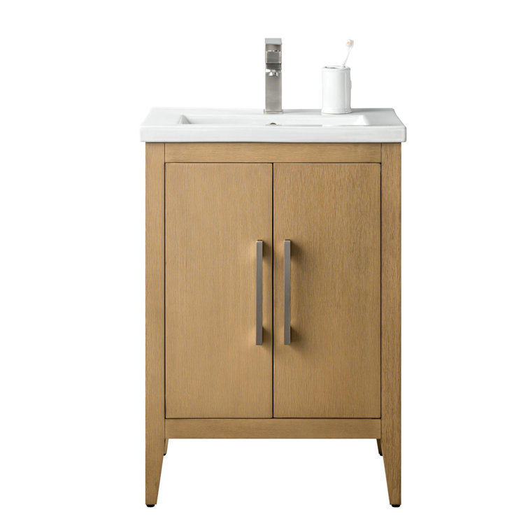 Natural Oak Single Sink Bathroom Vanity with Ceramic Top