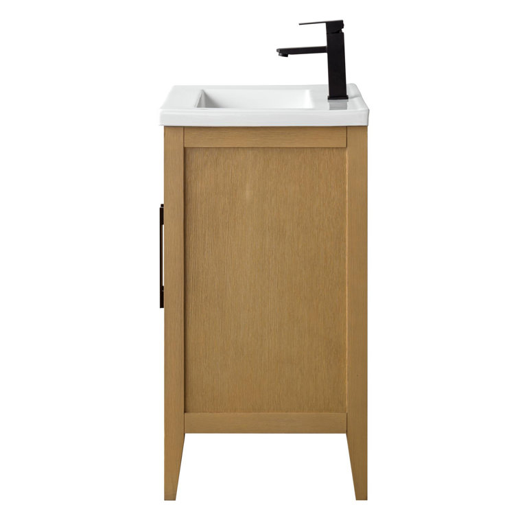 Natural Oak and Matte Black 24" Single Bathroom Vanity with Ceramic Top