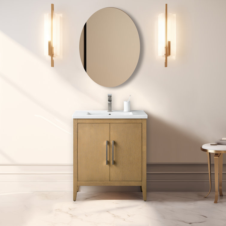 Natural Oak 30" Single Sink Bathroom Vanity with Ceramic Top