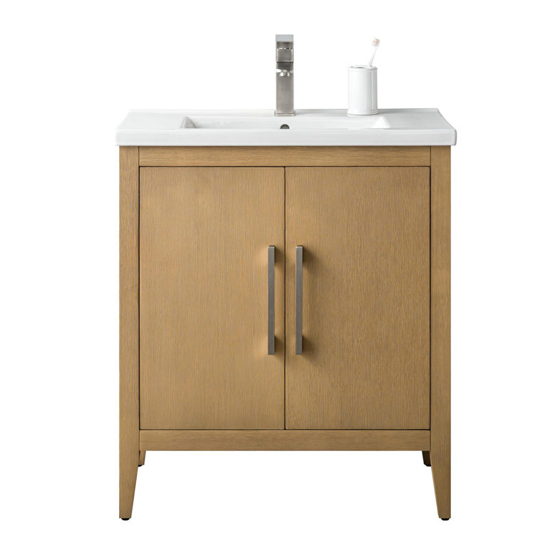 Natural Oak 30" Single Sink Bathroom Vanity with Ceramic Top