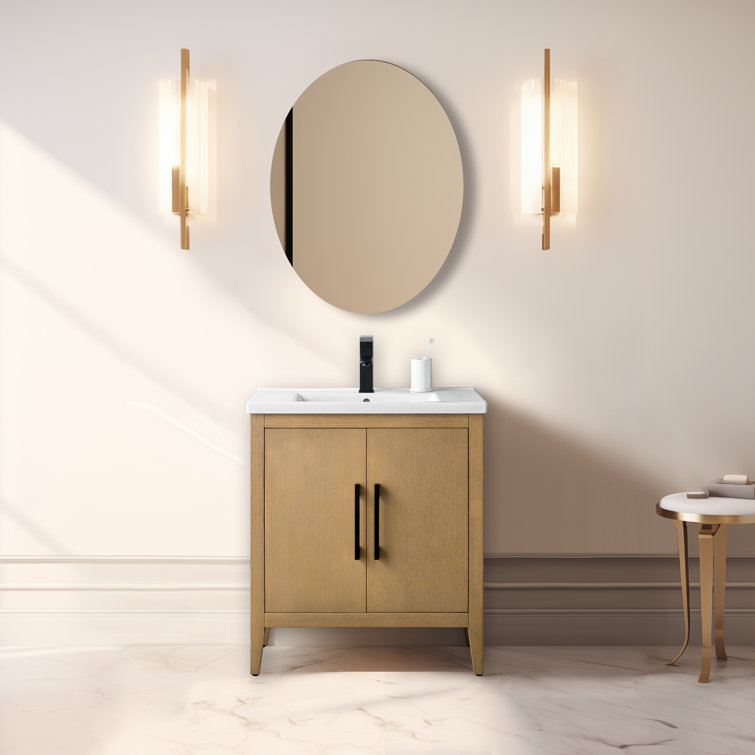 Natural Oak 30" Single Bathroom Vanity with Ceramic Top