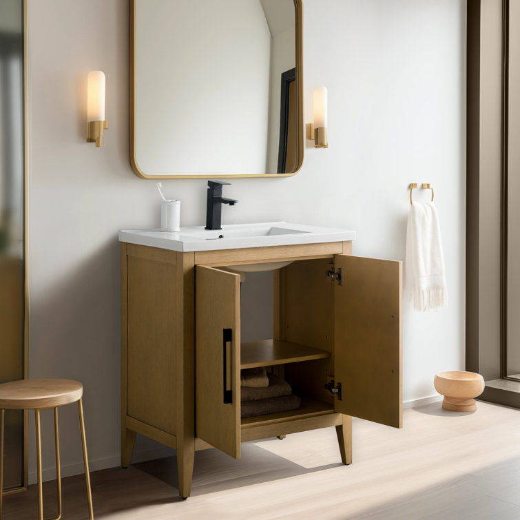 Natural Oak 30" Single Bathroom Vanity with Ceramic Top
