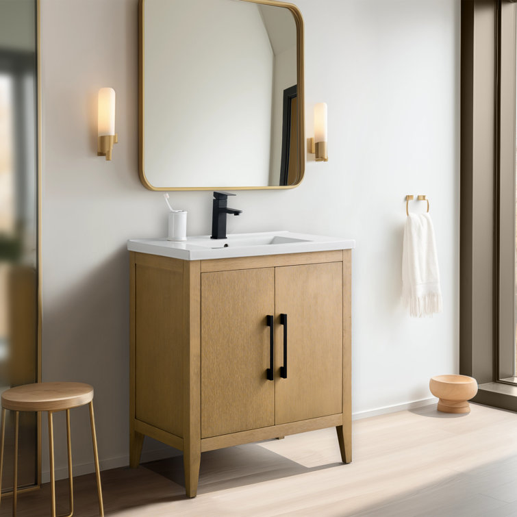 Natural Oak 30" Single Bathroom Vanity with Ceramic Top
