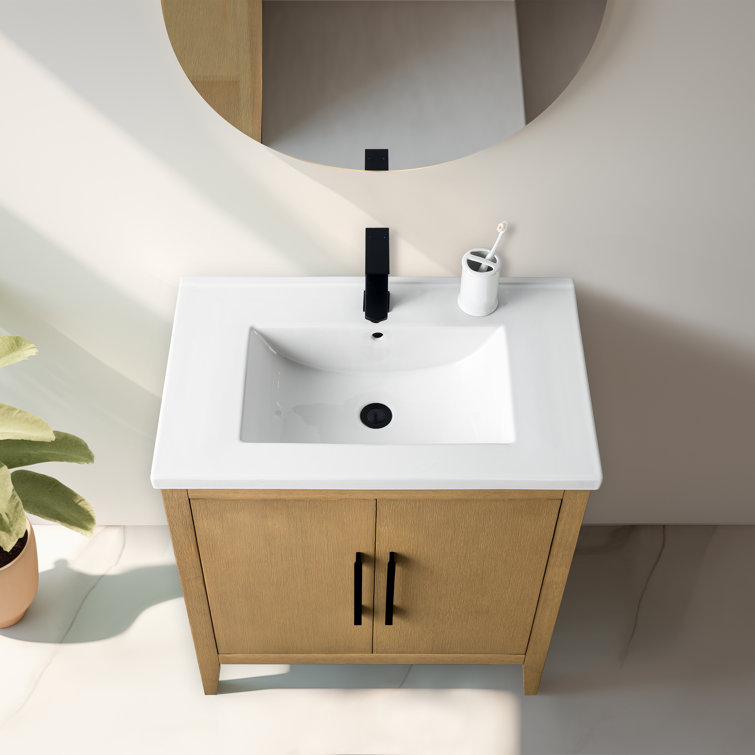 Natural Oak 30" Single Bathroom Vanity with Ceramic Top