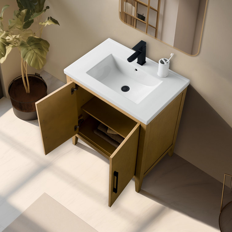 Natural Oak 30" Single Bathroom Vanity with Ceramic Top