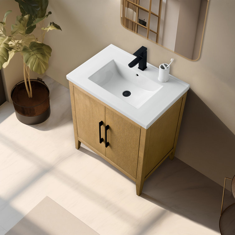 Natural Oak 30" Single Bathroom Vanity with Ceramic Top