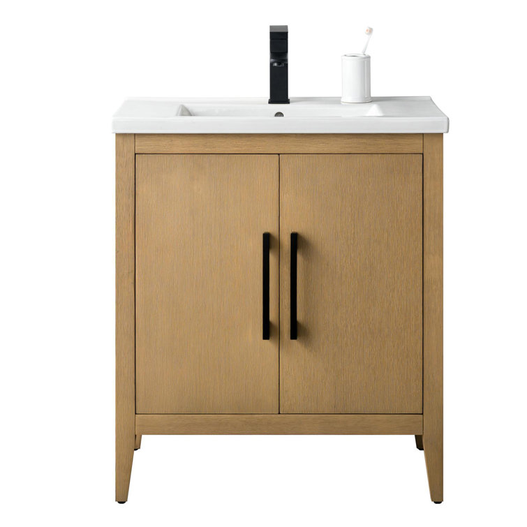 Natural Oak 30" Single Bathroom Vanity with Ceramic Top