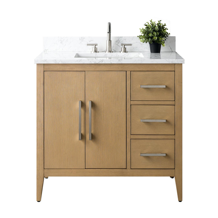 Natural Oak 36" Single Bathroom Vanity with Engineered Marble Top