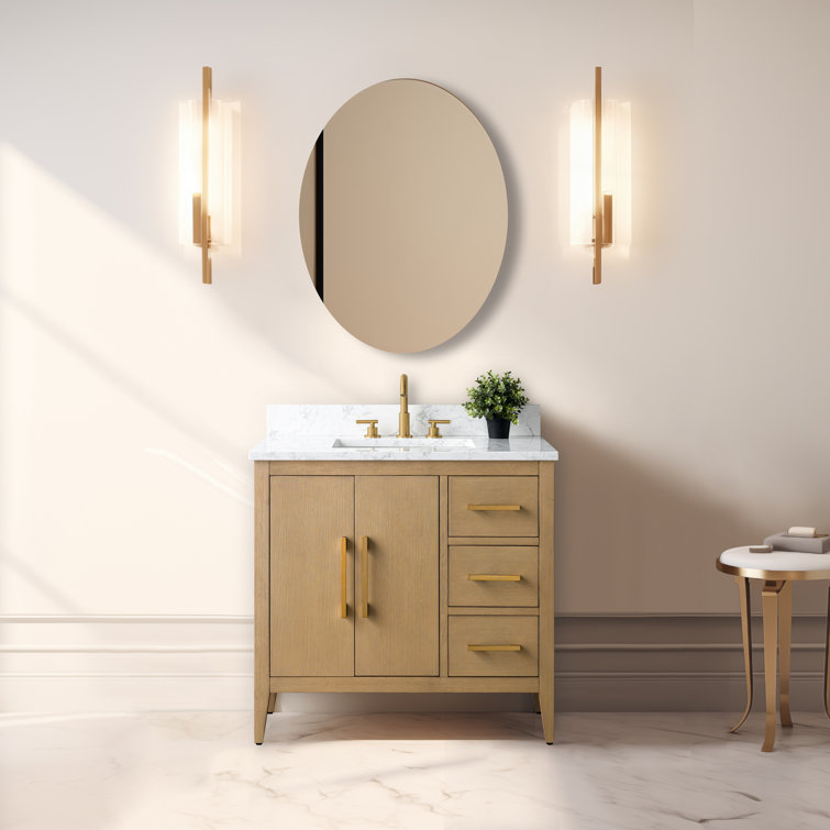Natural Oak 36" Single Bathroom Vanity with Ceramic Sink