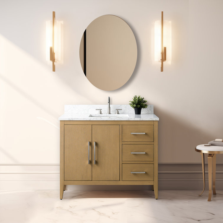Natural Oak 42'' Single Bathroom Vanity with Engineered Marble Top