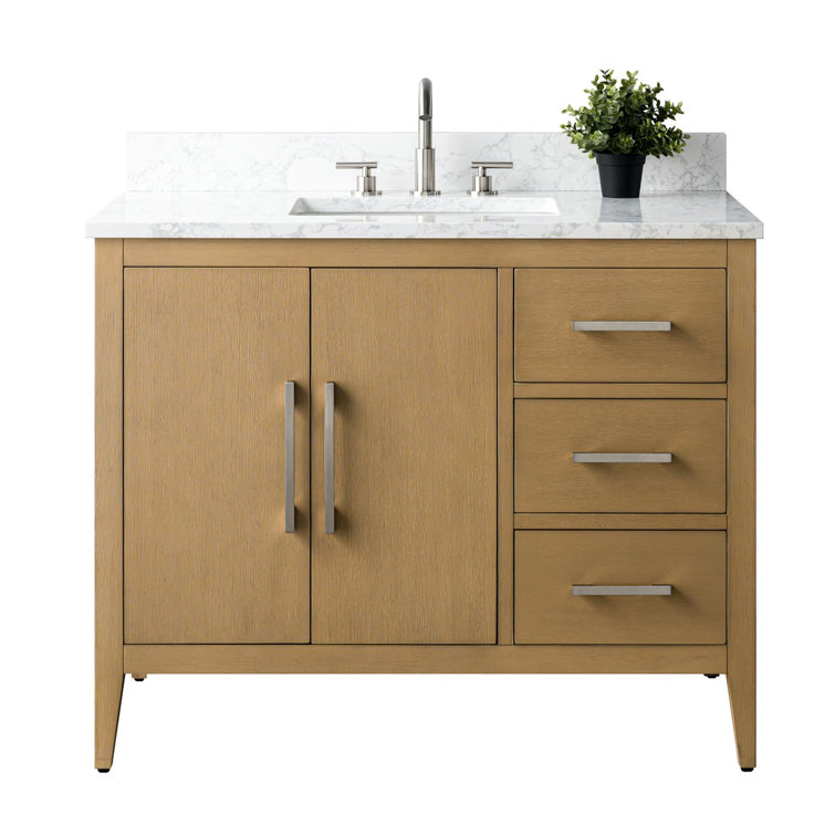 Natural Oak 42'' Single Bathroom Vanity with Engineered Marble Top