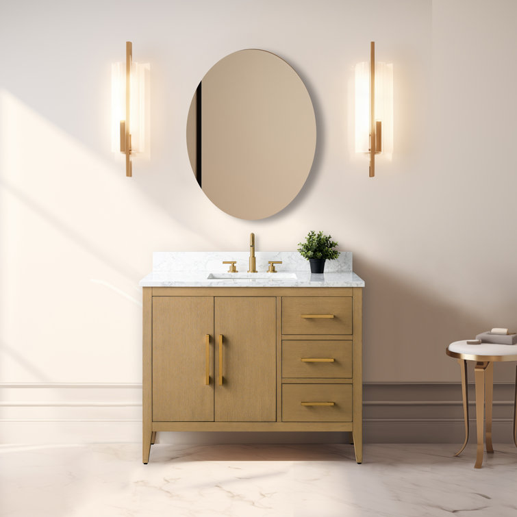 42'' Natural Oak Single Bathroom Vanity with Marble Top