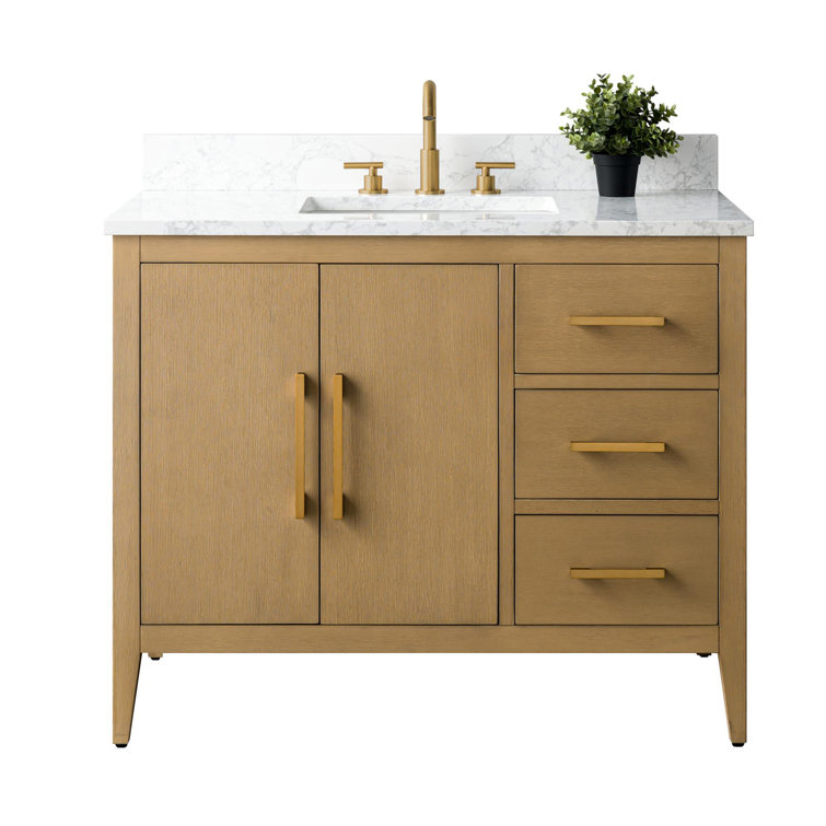 42'' Natural Oak Single Bathroom Vanity with Marble Top
