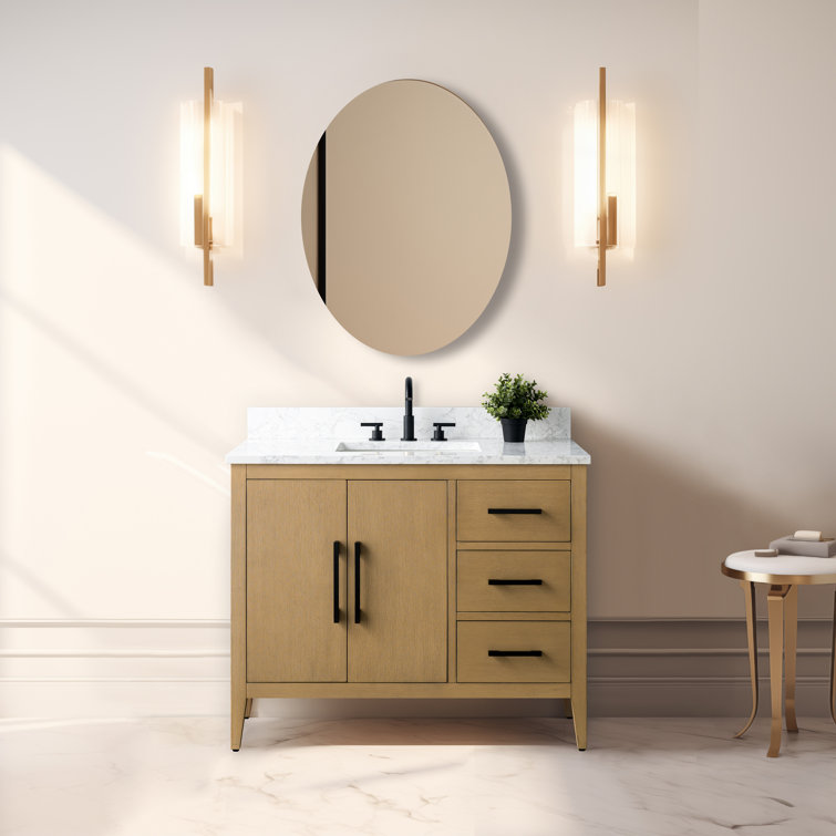 Natural Oak 42" Single Bathroom Vanity with Marble Top