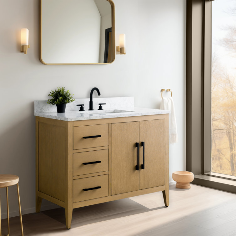 Natural Oak 42" Single Bathroom Vanity with Marble Top
