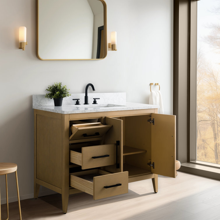 Natural Oak 42" Single Bathroom Vanity with Marble Top