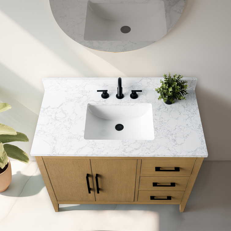 Natural Oak 42" Single Bathroom Vanity with Marble Top