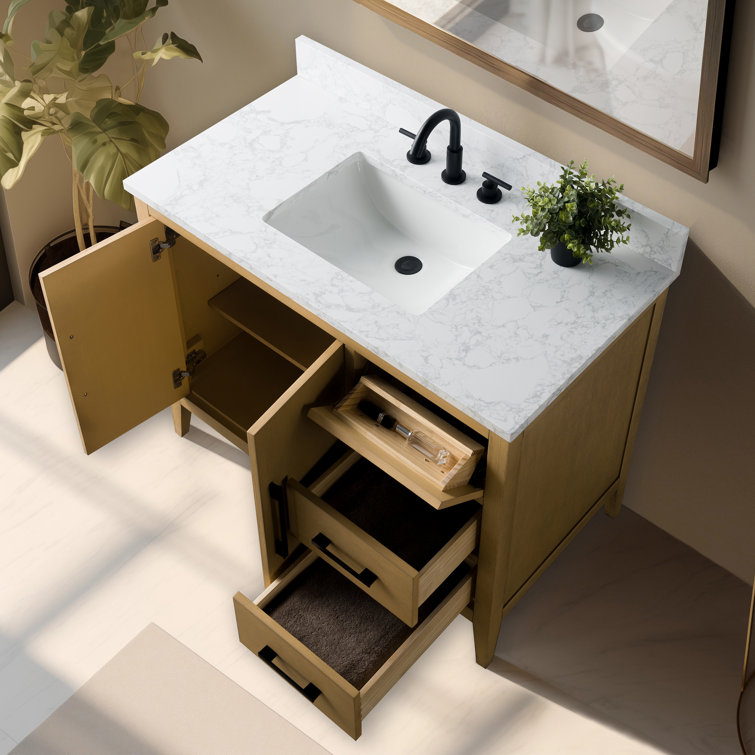 Natural Oak 42" Single Bathroom Vanity with Marble Top
