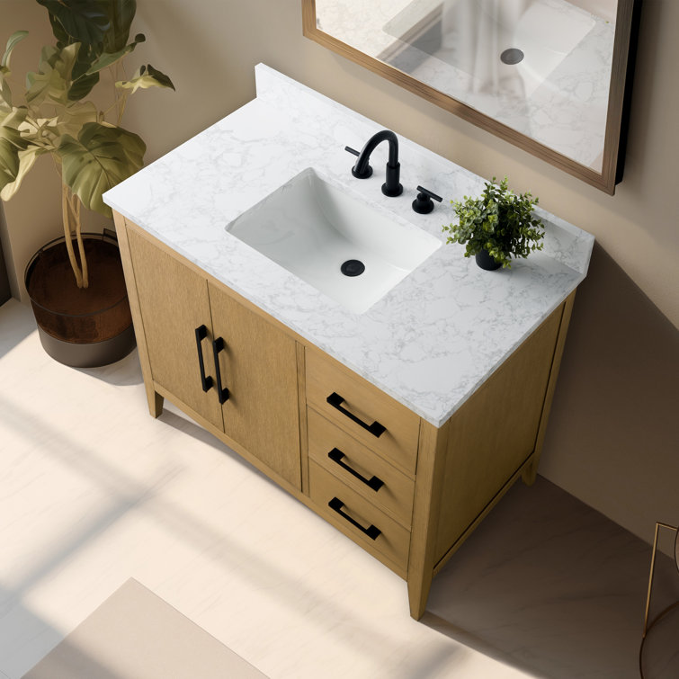 Natural Oak 42" Single Bathroom Vanity with Marble Top