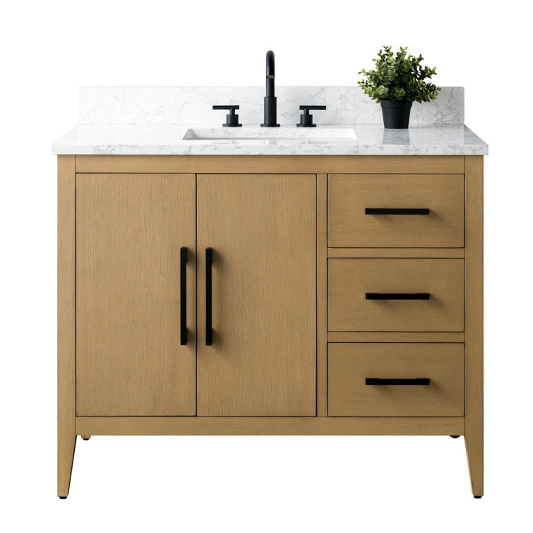 Natural Oak 42" Single Bathroom Vanity with Marble Top
