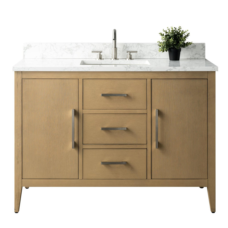 Natural Oak 48'' Single Bathroom Vanity with Marble Top