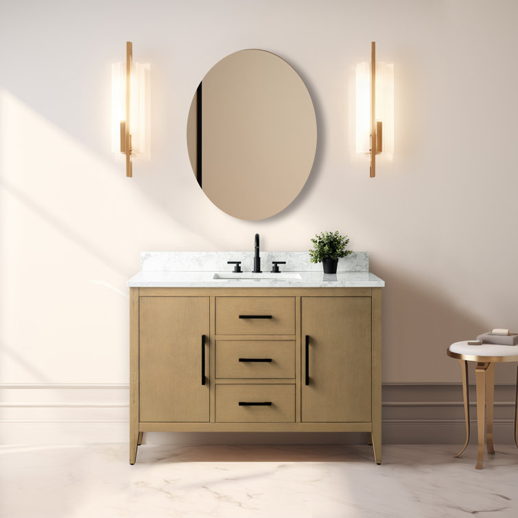 48'' Natural Oak Single Bathroom Vanity with Engineered Marble Top