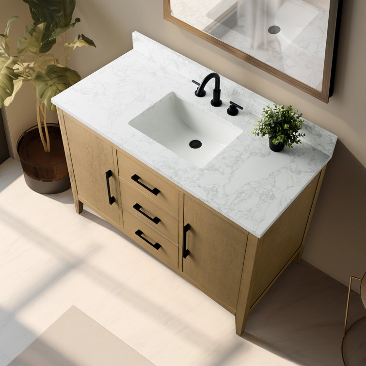 48'' Natural Oak Single Bathroom Vanity with Engineered Marble Top