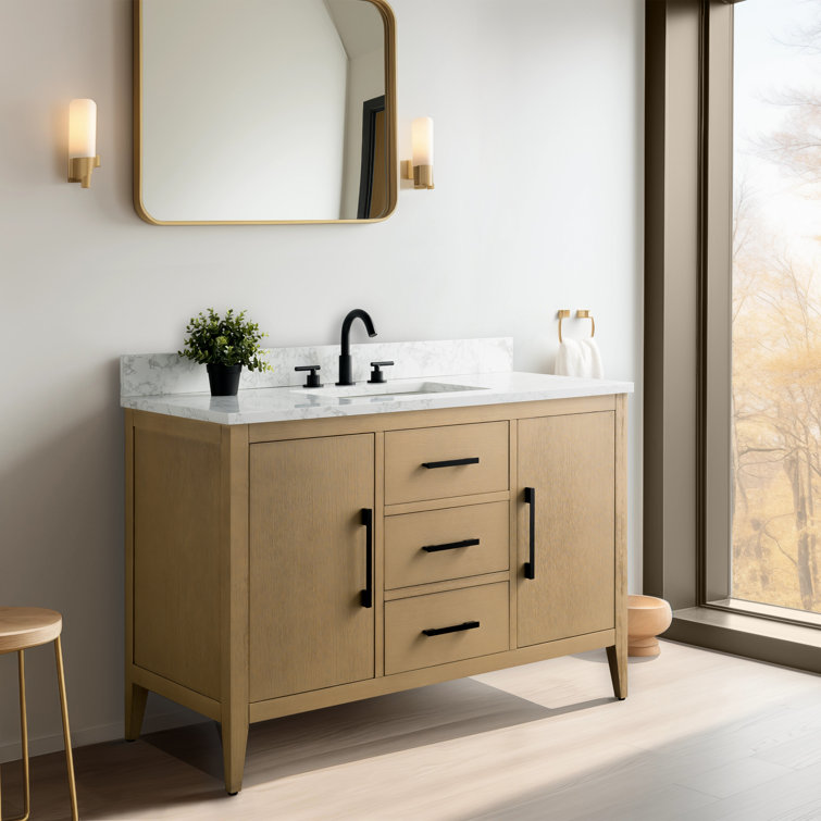 48'' Natural Oak Single Bathroom Vanity with Engineered Marble Top