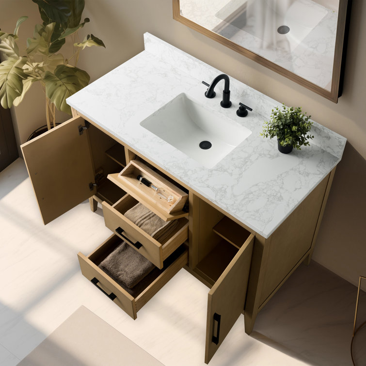 48'' Natural Oak Single Bathroom Vanity with Engineered Marble Top