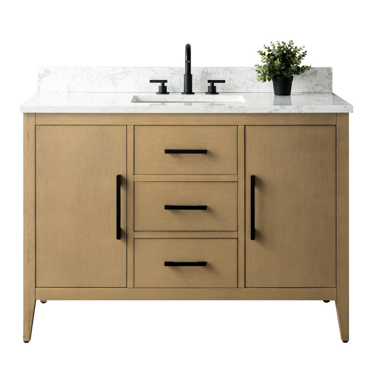 48'' Natural Oak Single Bathroom Vanity with Engineered Marble Top