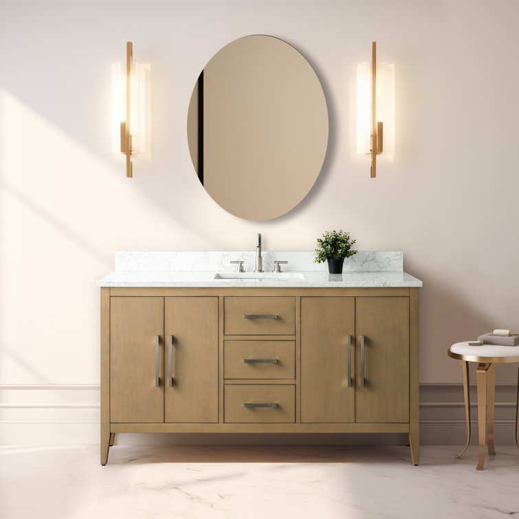 Natural Oak 60'' Single Bathroom Vanity with Engineered Marble Top