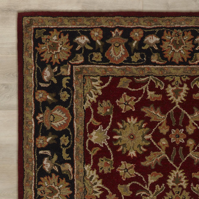 Handmade Black and Garnet Red Wool 6' x 9' Tufted Rug