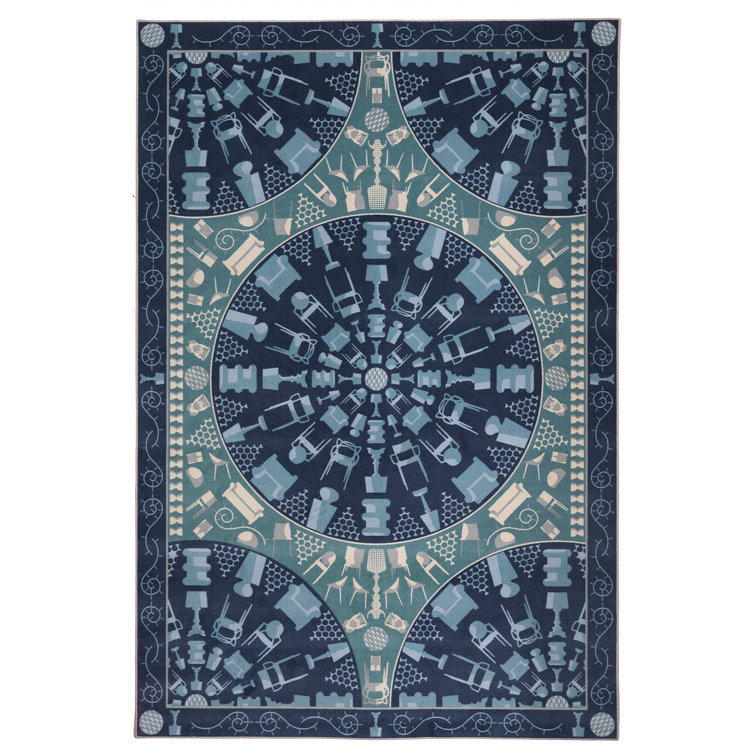 Kartell Blue Geometric Rectangular Area Rug