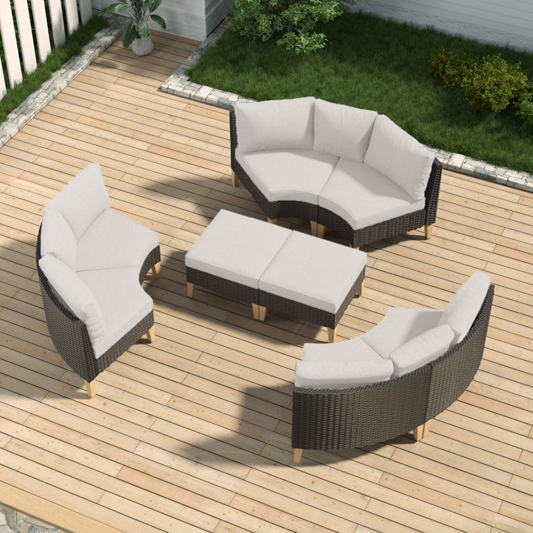 Beige 8 Piece Modular PE Rattan Sectional Seating Group