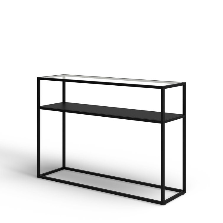 Duran 42'' Black Metal and Glass Console Table with Storage