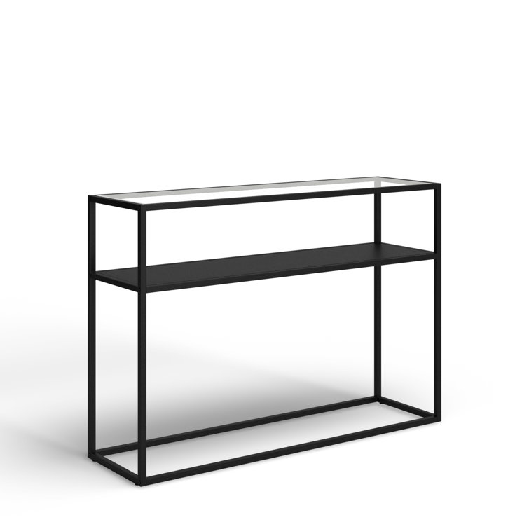 Duran 42'' Black Metal and Glass Console Table with Storage