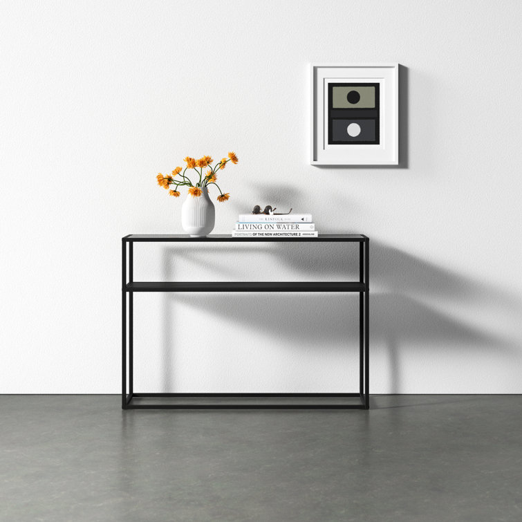 Duran 42'' Black Metal and Glass Console Table with Storage