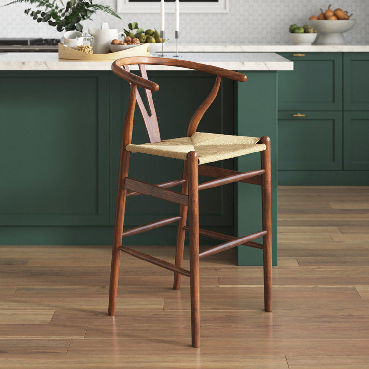 Walnut and Natural Woven Seat Counter Stool