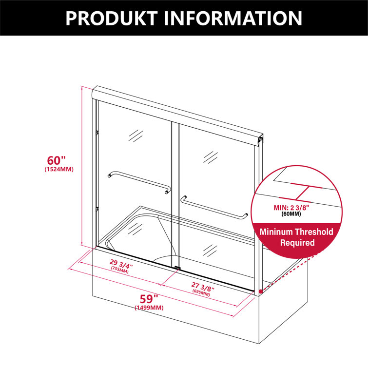 Matte Black Double Sliding Glass Shower Door with Towel Bars