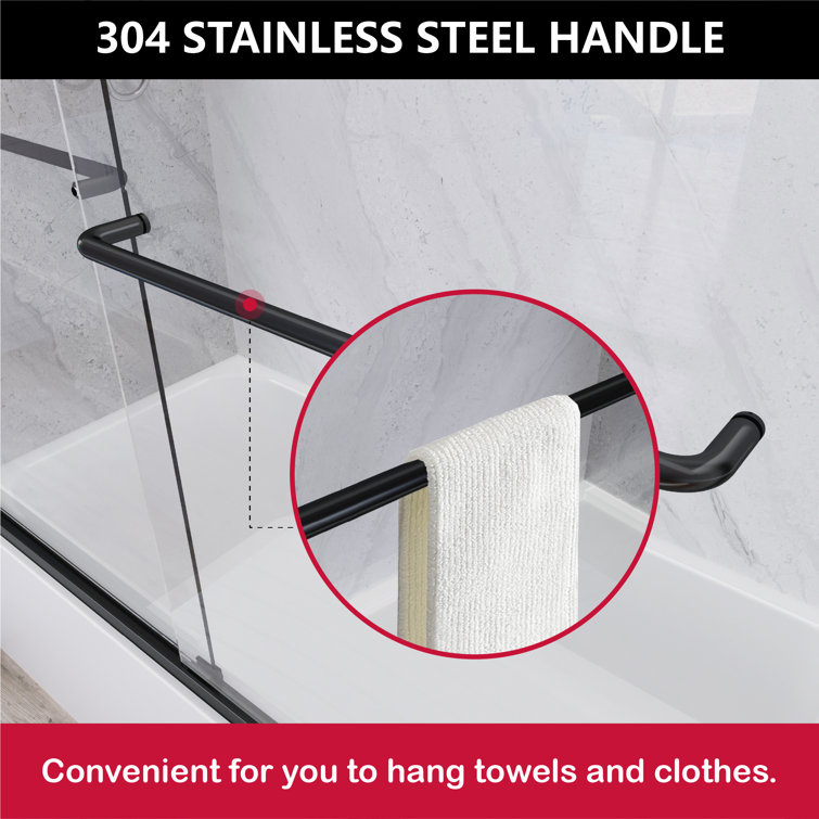 Matte Black Double Sliding Glass Shower Door with Towel Bars